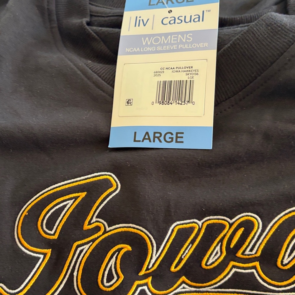 Iowa Hawkeyes V-Neck Black Sweatshirt with Gold Script - Picture 7 of 8